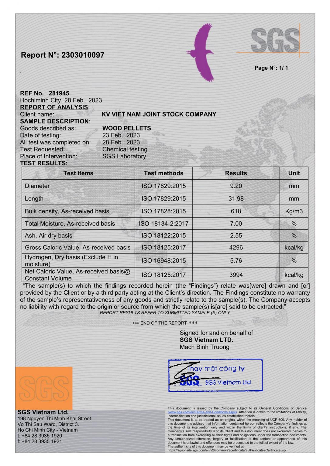 test report SGS viên nén gỗ SGS test report Viên nén gỗ